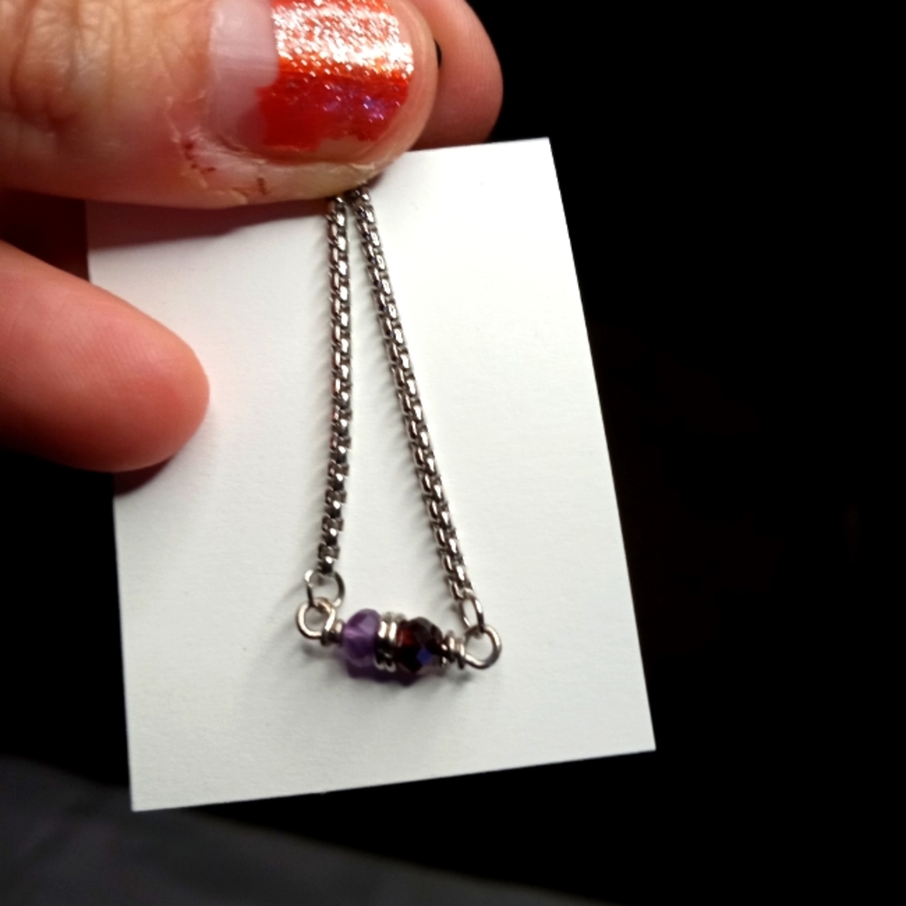 Amethyst And Garnet Bolo Adjustable Ring Natural Gemstone Crystal Beads
